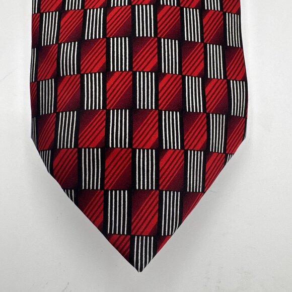 Giorgio Brutini 100% Silk Tie Red Black White Checkered Stripes Geometric - Picture 1 of 7